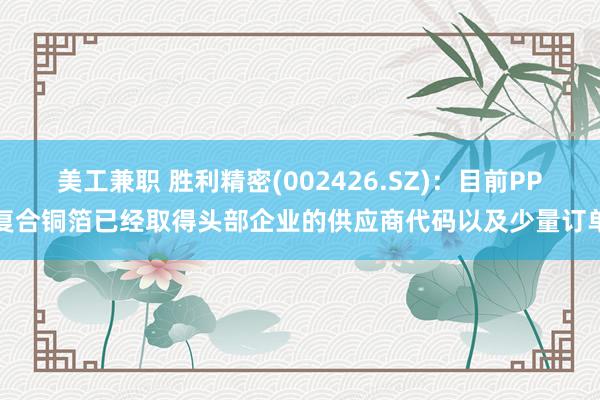 美工兼职 胜利精密(002426.SZ)：目前PP复合铜箔已经取得头部企业的供应商代码以及少量订单