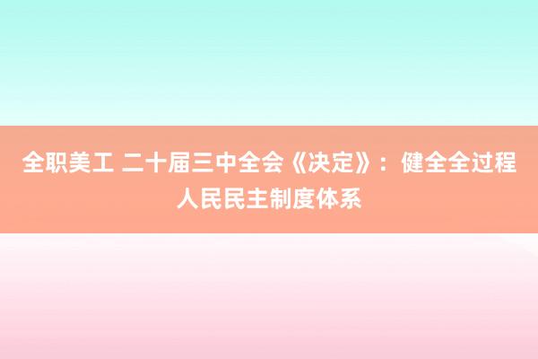 全职美工 二十届三中全会《决定》：健全全过程人民民主制度体系